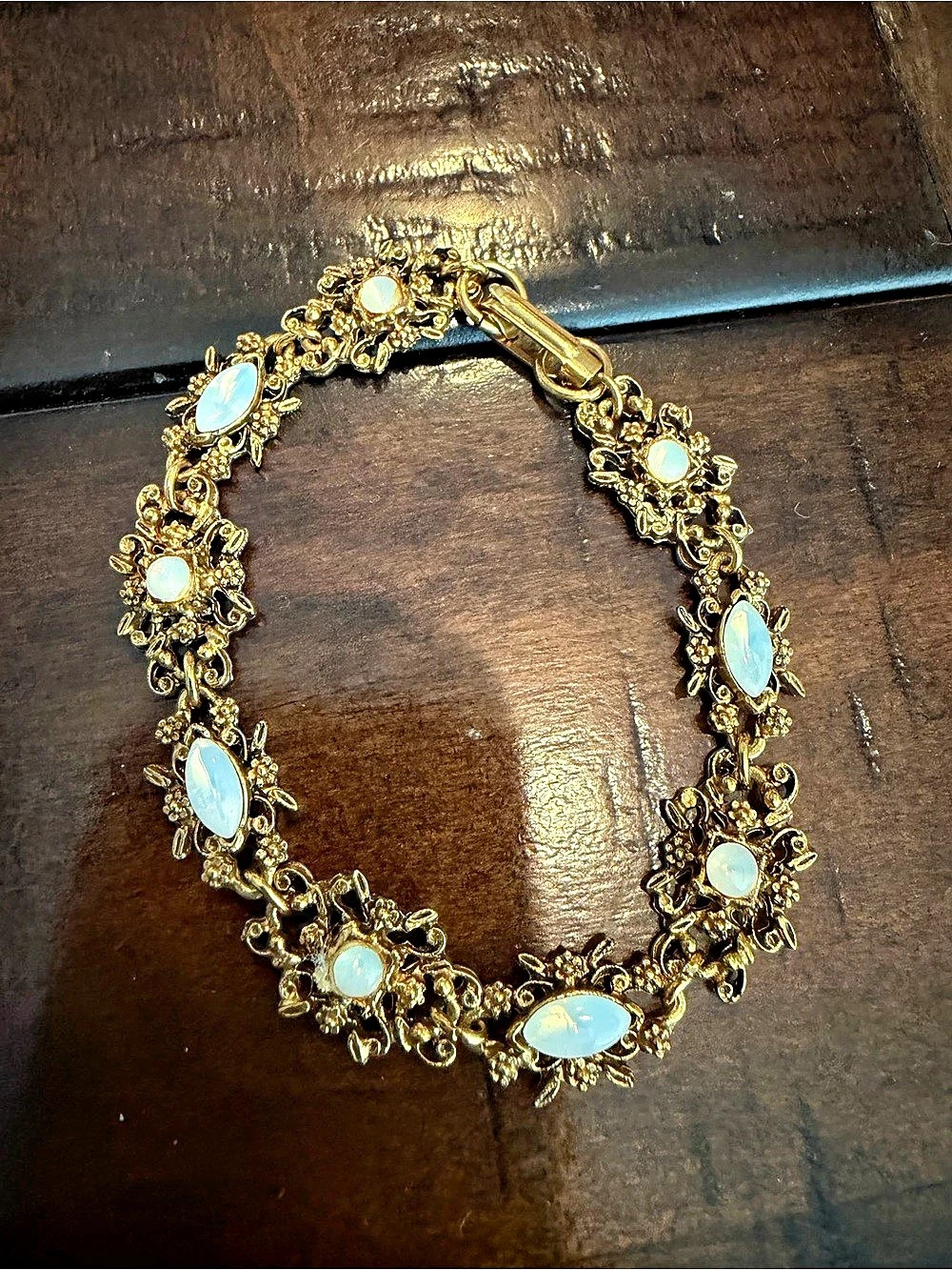 Vintage Florenza Gold & Opal Ornate Statement Bracelet